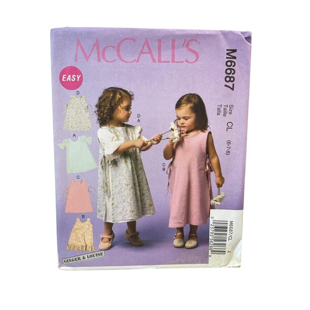 McCall's M6687 Children's Dresses Pinafores Girls Sizes 6-8 Easy Sewing Pattern